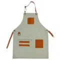 Tablier bavette en toile avec poches en cuir PU et lanières réglables pour cuisine et service. - Patchwork vert sauge avec cuir marron