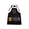 Multifunctional black canvas work apron with leather pockets for woodworking and grilling. - Black