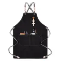 Black thick canvas apron with cross straps and utility pockets for barista chef work wear. - Webbing Thick Canvas Type A / Black