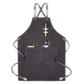 Dark gray thickened canvas barista apron with cross-back straps and pockets for kitchen work. - Webbing Thick Canvas Type A / Blue