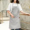 Tablier en toile grise avec poches, sangle de cou réglable pour le travail. - Collier / Gris clair