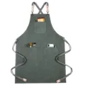 Tablier épais en toile avec bretelles croisées et multi-poches pour cuisine barista travail. - Toile Épaisse Sangle Style E / Vert Militaire