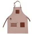 Tablier en toile avec poches en cuir PU et bretelles, tablier de cuisine durable. - Patchwork avoine avec cuir marron