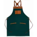 Premium dark green canvas apron with brown leather straps, perfect for kitchen, BBQ and work use. - Forest Green with Brown Leather Contrast