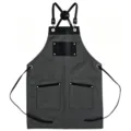 Canvas Work Apron Dark Grey with Leather Straps Kitchen Barista BBQ Cooking Chef Apparel - Dark Gray with Black Leather Contrast