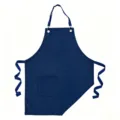 Comodo grembiule in tela blu con tasca frontale e tracolla regolabile per cucinare. - Blu scuro