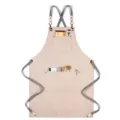 Tablier en toile beige avec bretelles croisées et poches pratiques pour la cuisine et le travail. - Toile Épaisse Sangle Style F / Kaki