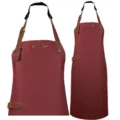 Wasserdichte PU-Leder-Schürze mit braunen Trägern, ideal für Küche, Backen und Friseurarbeiten. - Halfter-Nackengurte Weinrot