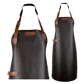 Dunkelbraune PU-Leder Schürze mit verstellbaren Schultergurten für Küche und Backen. - Nackenlederriemen - Kaffeebraun