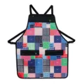 Multifunktionale Leinen-Schürze mit Reißverschlusstaschen, buntes Patchwork-Design zum Kochen. - Geometrisches Muster 1