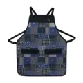 Mehrfunktionaler Arbeitskocher mit Reißverschlusstaschen, blaues Patchwork Bandana Design. - Geometrisches Muster 2