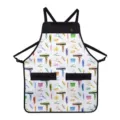 Tablier en toile polycoton imperméable avec imprimé salon de coiffure, multi-poches de rangement. - Imprimé blanc avec motif de coiffure