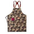 Vintage canvas work apron with leather cross straps and multiple utility pockets for daily use. - Round Badge Belt Canvas Multicolor Style R