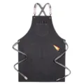 Durable dark denim work apron with X-back cross straps and multi-pockets for chefs and baristas. - Style C / Blue