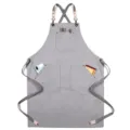 Grey canvas work apron with cross-back straps, multiple functional pockets and durable leather. - Style C / Gray