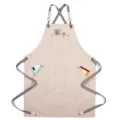 Beige Canvas Work Apron with Cross Back Straps Multi Pockets Hairdresser Barista Chef Cooking - Style C / Khaki