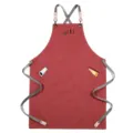 Red canvas work apron with cross straps and multi pockets, durable barista and chef uniform. - Style C / Orange