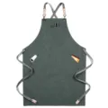 Dark green canvas work apron with cross back straps and pockets, ideal for baristas and chefs. - Style C / Army Green