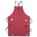 Red canvas work apron with cross back straps and multiple pockets, durable and stylish. - Style C / Watermelon red