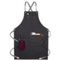 Dark grey canvas work apron, cross-back straps, multi-pockets tool apron for kitchen cafe baking. - Style D / Dark Gray