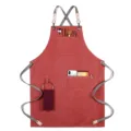 Red canvas work apron with cross straps and multi-pockets for kitchen, baking, and barber use. - Style D / Orange