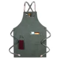 Canvas work apron with cross straps and multi pockets for barista, salon, and kitchen use. - Style D / Army Green