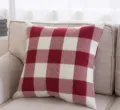 Close-up detail of the red and white plaid linen cushion on a cozy living sofa. - 30*50cm (Pillowcase) / Red