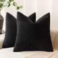 Chenille pillow cover soft solid plain cushion case for modern sofa home decor dark black detail - 45x45cm / Black