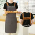 Simple Nordic canvas kitchen apron with pockets, stylish grey work apron for women cooking - Brown Waterproof Canvas H-Strap
