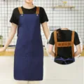 Nordic canvas apron kitchen workwear with cross back straps and pockets for cafe cooking - Blue Waterproof Canvas H-Strap