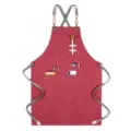 Tablier en toile de coton avec bretelles croisees poches cuisine barista travail pro - Toile Épaisse Sangle Type A / Rouge pastèque