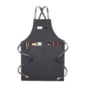 Tablier de travail en toile grise avec bretelles croisées et poches multiples pour cuisine et café. - Toile Épaisse Sangle Type B / Gris foncé