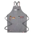 Tablier de travail en toile grise épaisse avec bretelles croisées, multi-poches et œillets en métal. - Toile Épaisse Sangle Type B / Gris