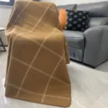 Cozy brown plaid knitted blanket, soft double-sided throw for sofa, bed, and office use. - 130x160cm / Camel