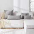Grey corduroy body pillow and throw pillow set, modern striped design for living room sofa. - 35x90cm (Pillowcase) / Light Gray