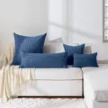 Blue Corduroy Throw Pillow Set Soft Striped Cushion Covers for Living Room Sofa Bed - 35x90cm (Pillowcase) / Sapphire Blue