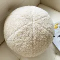 White teddy fleece round ball throw pillow, cozy plush decorative sofa cushion variant. - Diameter 30cm / Off White
