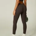 Ribbed high-waisted seamless butt-lifting fitness yoga leggings in dark coffee color variant. - S / Dark Coffee