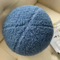 Blue teddy fleece ball throw pillow, soft plush spherical cushion for sofa and bed decor. - Diameter 30cm / Haze Blue