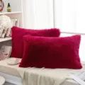 Housse de coussin longue en peluche douce et duveteuse pour canape lit salon deco - 30x50cm (Sans Noyau) / Rouge
