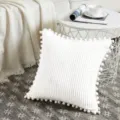 Fodera per cuscino in velluto a coste bianco con pon pon cuscino decorativo per divano - 45*45 cm (Federa) / Bianco