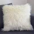 Long coussin en peluche fausse laine, coussin carré blanc uni doux pour décoration canapé - 45*45cm (Taie d'oreiller) / Ivoire