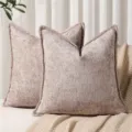 Beige chenille sierkussen met stijlvolle rand, zachte textuur kussen voor de bank. - 45*45 cm (Kussensloop) / Oudroze