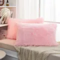 Housse de coussin rose peluche douce longue fourrure taie d'oreiller pour salon canapé - 30x50cm (Sans Noyau) / Rose racine de lotus
