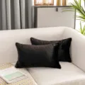 Nordisches Kunst-Kaninchenfell rechteckiges Zierkissen, dunkelbraunes Plüschkissen für Sofa. - 45x45cm (Ohne Kern) / Schwarz