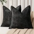 Zwart chenille sierkussen met textuur, luxe bankkussen variant voor sfeervolle woonkamerdecoratie. - 45*45 cm (Kussensloop) / Zwart