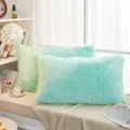 Mintgrünes flauschiges Plüschkissen Variante, weiches Langhaar Zierkissen für Sofas. - Mintgrün