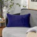 Blue plush throw pillow for sofa, soft faux rabbit fur couch cushion, cozy home decor. - Navy Blue