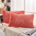 Langer Plüsch Zierkissen flauschig korallenrosa weicher Bezug gemütlich Sofa Schlafzimmer - Orange