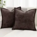 Dunkelbraunes Chenille Zierkissen, strukturierter quadratischer Kissenbezug fürs Sofa. - 45x45cm (Kissenbezug) / Kaffeebraun